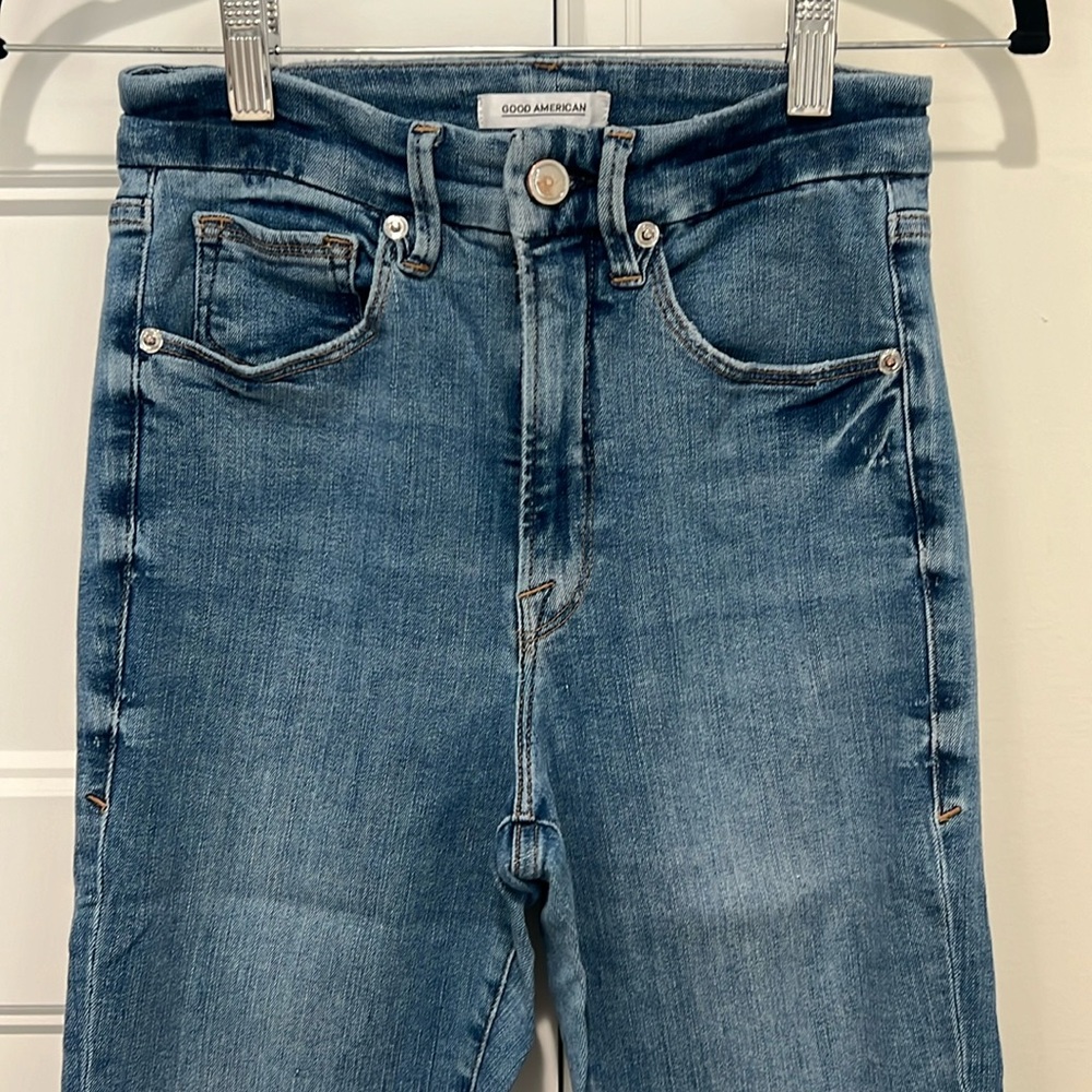Good American High Waisted Skinny Blue Jeans
